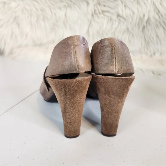TSUBO Acrea Shoes Heels Taupe Leather Suede Mary Jane Platform Block Size 10 40 - Picture 5 of 11